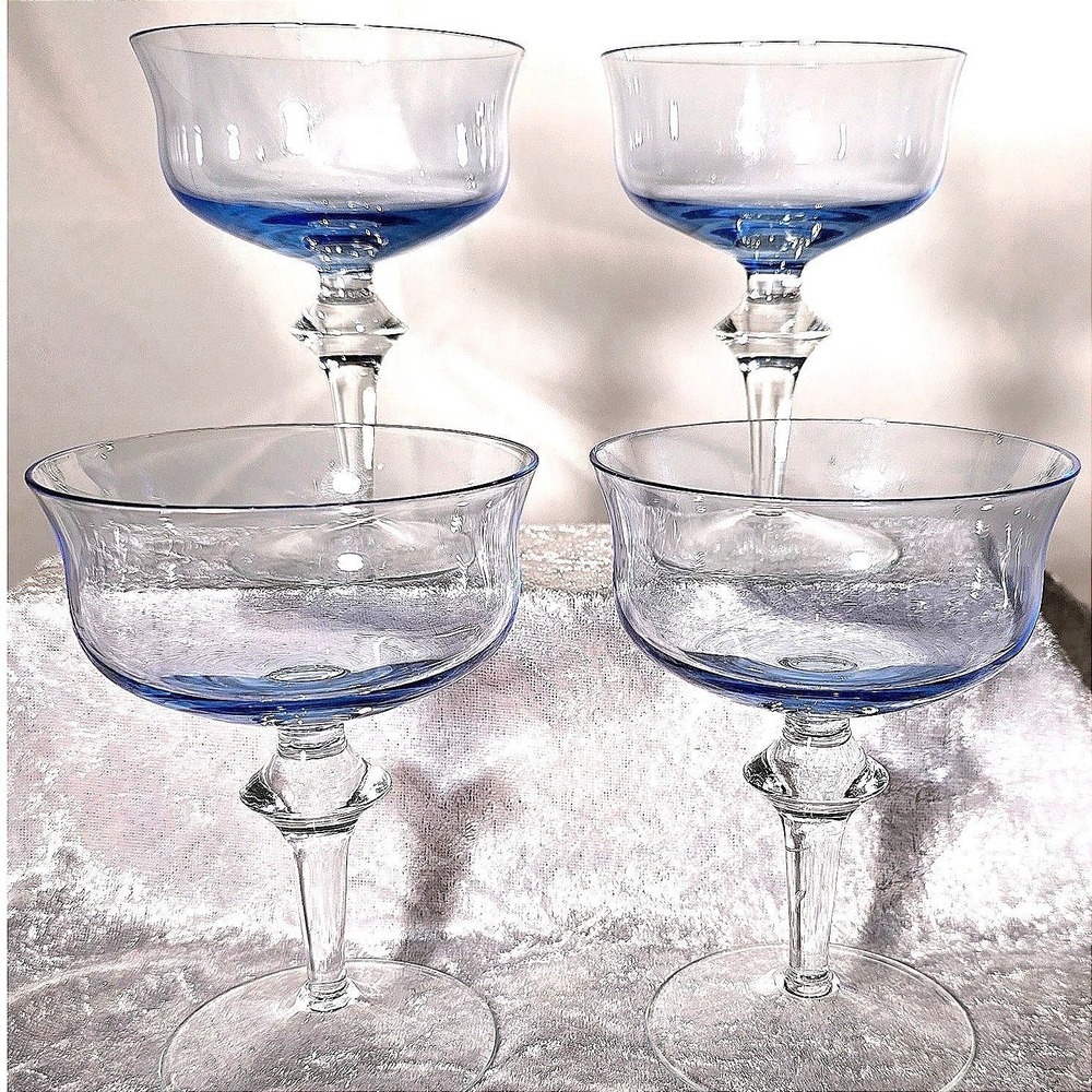 Denby Aurora Light Blue Coupe Glass 5.25" Krosno Poland Set of 4 Vintage 1970s